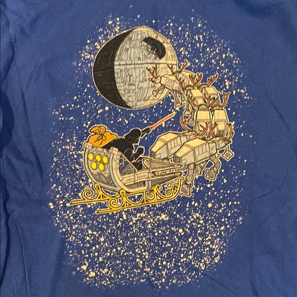 Blue Graphic T-Shirt with Santa and Moon Design - Picture 3 of 9